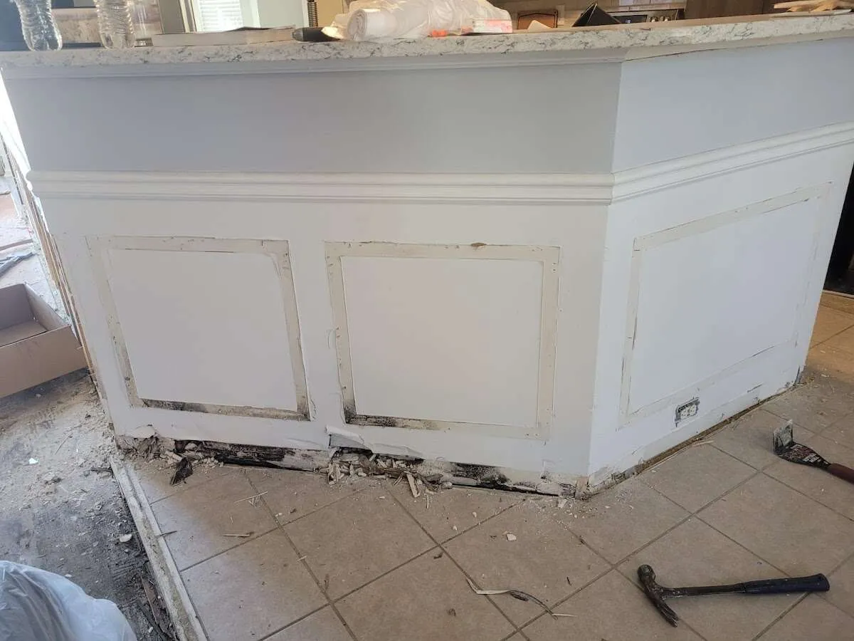 Water damage and mold on kitchen during Storm Damage Restoration in Bennington